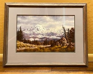 Original Oil Painting Mt. Rainier Randy Van Beek Art Vanbeek frame: 23 x 29.25 x 1.5 In Image: 13 x 20 in HxWxD