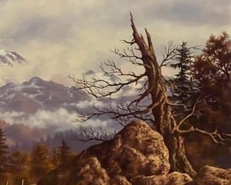 Original Oil Painting Mt. Rainier Randy Van Beek Art Vanbeek frame: 23 x 29.25 x 1.5 In Image: 13 x 20 in HxWxD