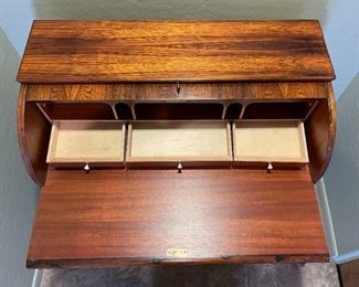 Vintage Egon Ostergaard Rosewood Cylinder Desk Roll Top MCM Scandinavian Modern Svensk Mobelindustri MSI 38 x 35 x 19 in HxWxD
