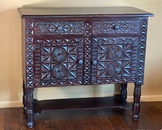 Rustic Hand-carved Console Cabinet 42.5 x 48 x 20.5 in HxWxD