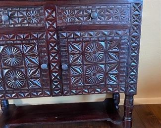 Rustic Hand-carved Console Cabinet 42.5 x 48 x 20.5 in HxWxD