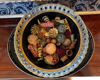 Heavy Bronze & Porcelain Centerpiece bowl w/ Tray Bowl: 10.75 x 16 in