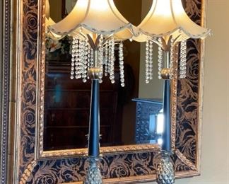 2pc Bronze & Black Pineapple Column Lamps PAIR 45 x 16 in diameter