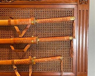3 Samurai Swords on Display 28 x 48 x 1.5 in HxWxD