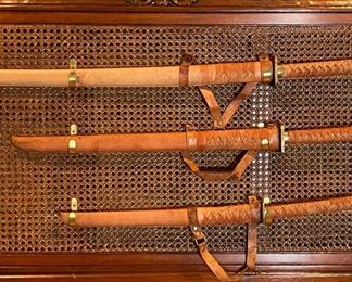 3 Samurai Swords on Display 28 x 48 x 1.5 in HxWxD