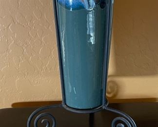 Ojo Sarco Pottery Ceramic Vase with Iron Stand Kathy Riggs and Jake Willson 19 in by 6in diameter