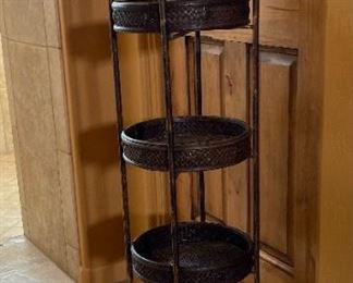 4 Tier Metal Shelf with Rattan Trays 15 x 12.5 in diameter