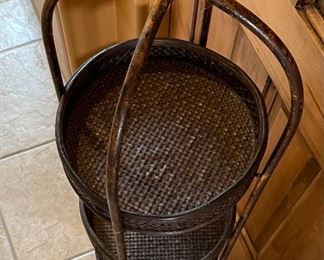 4 Tier Metal Shelf with Rattan Trays 15 x 12.5 in diameter