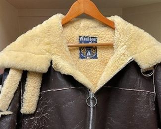 Weathered Antler Flight Jacket Sheepskin Shearling XL
