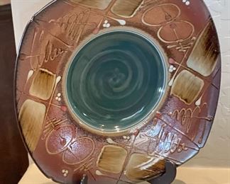 3pc James Brooke Studio Pottery Plate, Pitcher, Bowl Set Plate: 12.75 x 12.75