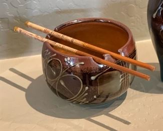 3pc James Brooke Studio Pottery Plate, Pitcher, Bowl Set Plate: 12.75 x 12.75