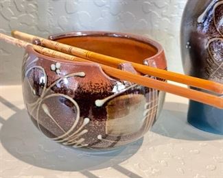 3pc James Brooke Studio Pottery Plate, Pitcher, Bowl Set Plate: 12.75 x 12.75