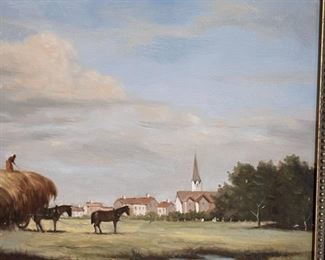 Original Art Lugano Candi Oil Making Hay Painting Frame: 20.5x24.25x2in Image: 19.5x15.5 HxWxD