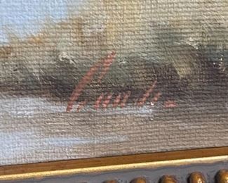 Original Art Lugano Candi Oil Making Hay Painting Frame: 20.5x24.25x2in Image: 19.5x15.5 HxWxD