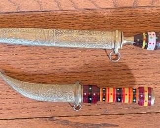 2pc Middle Eastern Jambiya Dagger Knife Set Khanjar Lebanon Knife 20in Long & 11.25in long