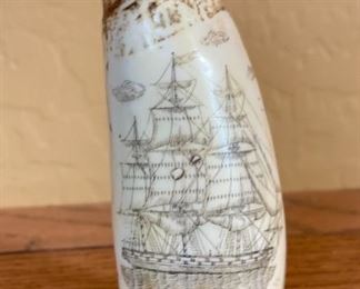 Faux Ship Tamar 1861 Scrimshaw Whale Tooth 6in H