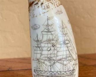 Faux Ship Tamar 1861 Scrimshaw Whale Tooth 6in H