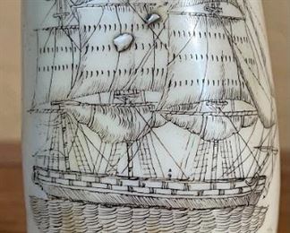 Faux Ship Tamar 1861 Scrimshaw Whale Tooth 6in H