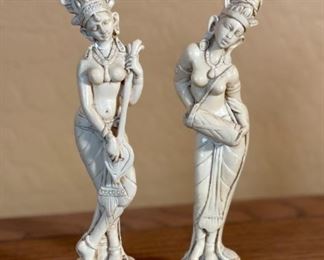 AS-IS 2pc Faux Ivory Statues 8.75in H