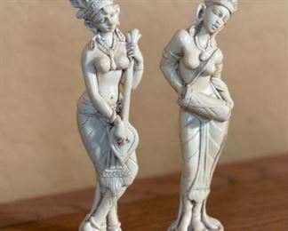 AS-IS 2pc Faux Ivory Statues 8.75in H