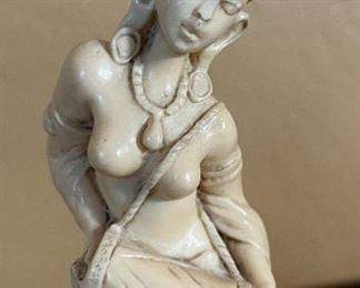 AS-IS 2pc Faux Ivory Statues 8.75in H