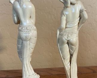 AS-IS 2pc Faux Ivory Statues 8.75in H