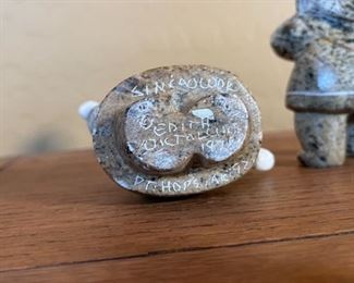 2pc Edith Oktollik Inuit Eskimo Carved Figures Sincaolook Point Alaska Soapstone 4in H