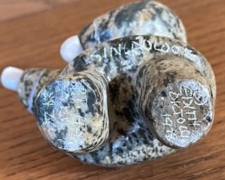 2pc Edith Oktollik Inuit Eskimo Carved Figures Sincaolook Point Alaska Soapstone 4in H