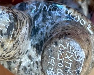 2pc Edith Oktollik Inuit Eskimo Carved Figures Sincaolook Point Alaska Soapstone 4in H