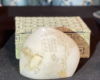 Chinese Etched Soapstone Stamp Seal in box #1 Box: 2x4.5x4in HxWxD