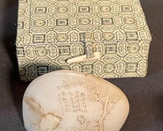 Chinese Etched Soapstone Stamp Seal in box #1 Box: 2x4.5x4in HxWxD