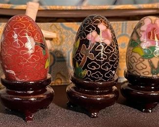 4pc Chinese Cloisonné Eggs Mini Box: 2x6.5x3in HxWxD