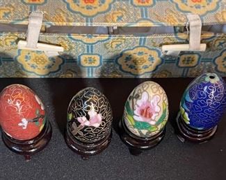 4pc Chinese Cloisonné Eggs Mini Box: 2x6.5x3in HxWxD