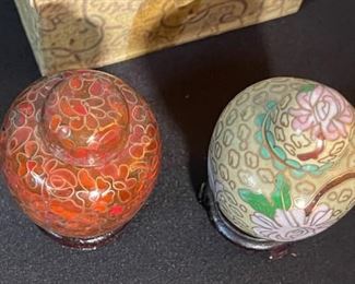 2pc Mini Chinese Cloisonné ginger jars Box: 2x3.5x3.75in HxWxD