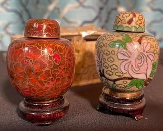 2pc Mini Chinese Cloisonné ginger jars Box: 2x3.5x3.75in HxWxD