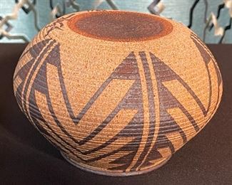 David Salk Pottery Basket Design Clay Pot 4in H x 3in diameter opening