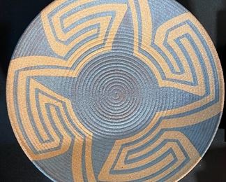 David Salk Pottery Plate Basket Design Clay Bowl 10in Diameter