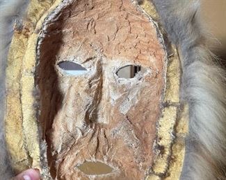 Vintage Alaskan Eskimo Caribou Skin Mask Nunamiut Anaktuvuk Pass Face Fur 1980s Inuit Approx 12in long