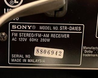 No Remote Sony ES STR-DA1ES 5.1 Channel Home Theater Receiver 6.5 x 17 x 16in HxWxD