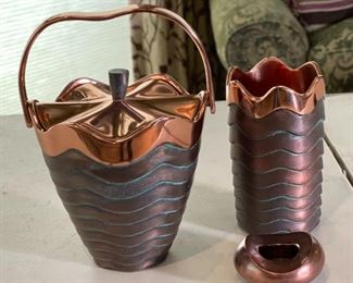 3pc Nambe Copper Ice Bucket Bar Set Ice Bucket: 11 x 8 x 7.5” HxWxD