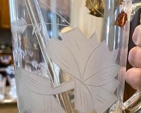 11pc Etched Glass Gold Rim Pitcher & Glass Cocktail Pitcher: 11.5 x 7 x 4.5 in HxWxD