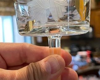 11pc Etched Glass Gold Rim Pitcher & Glass Cocktail Pitcher: 11.5 x 7 x 4.5 in HxWxD