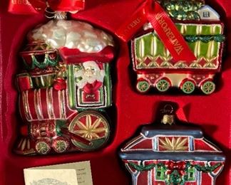 3pc Waterford Lismore Christmas Train Ornaments in Box Holiday Heirlooms