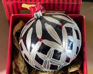 Waterford Prussian Blue Lismore Ball Christmas Ornament