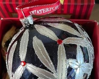 Waterford Prussian Blue Lismore Ball Christmas Ornament