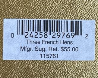 Waterford Three French Hens Christmas Ornament 12 days of Christmas