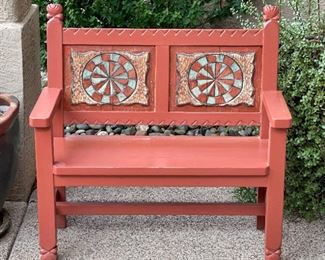 Rustic Carved Wood Mexican Patio Bench 41 x 43 x 21 in HxWxD