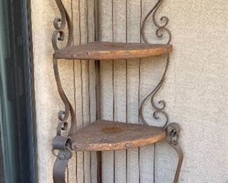 Rustic Iron & Wood Patio Corner Shelf 78 x 20 x 20in HxWxD