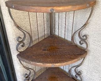 Rustic Iron & Wood Patio Corner Shelf 78 x 20 x 20in HxWxD