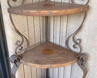 Rustic Iron & Wood Patio Corner Shelf 78 x 20 x 20in HxWxD